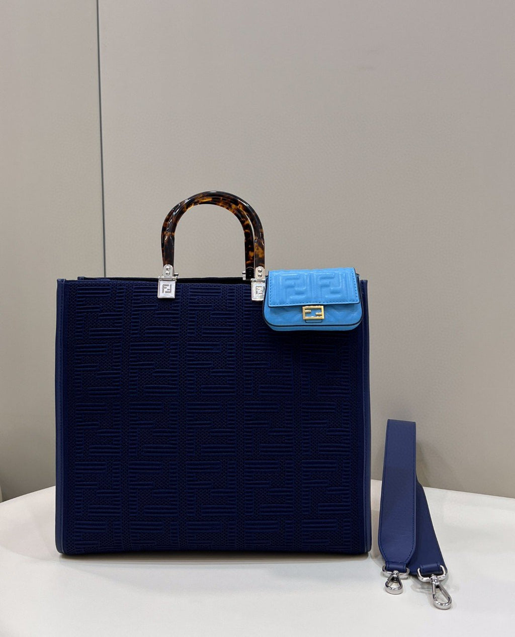 FI Sunshine MeGLAMIum Navy Blue FF fabric shopper Bag For Woman 31cm/12in