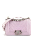 CHANEL Boy Flap Bag Chevron Iridescent Calfskin with Resin Hardware Small