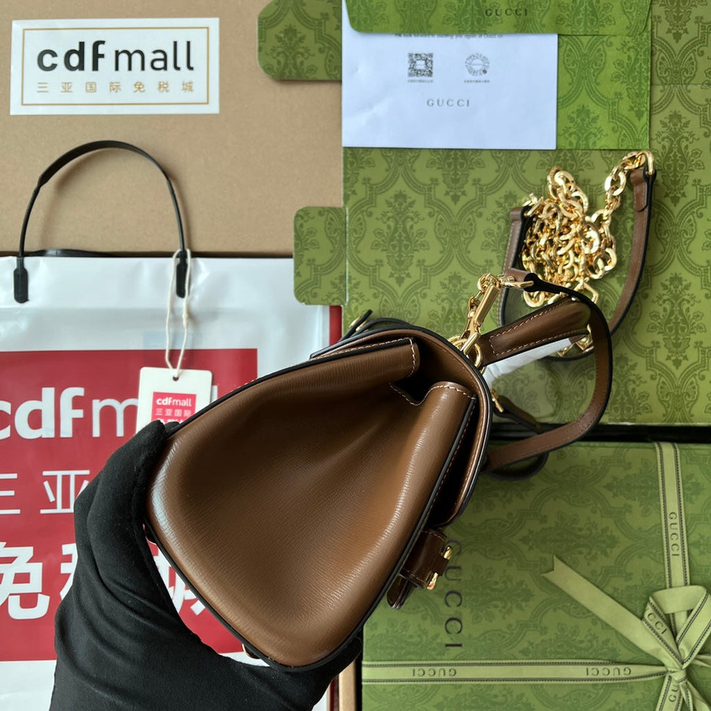 gg Ophidia gg Horsebit 1955 Mini Bag Brown For Women, Women’s Bags 8.6in/22cm gg 703848 AAA7G 2361