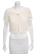Chanel Cream Woven Short Sleeve Blouse SZ 36 NWT