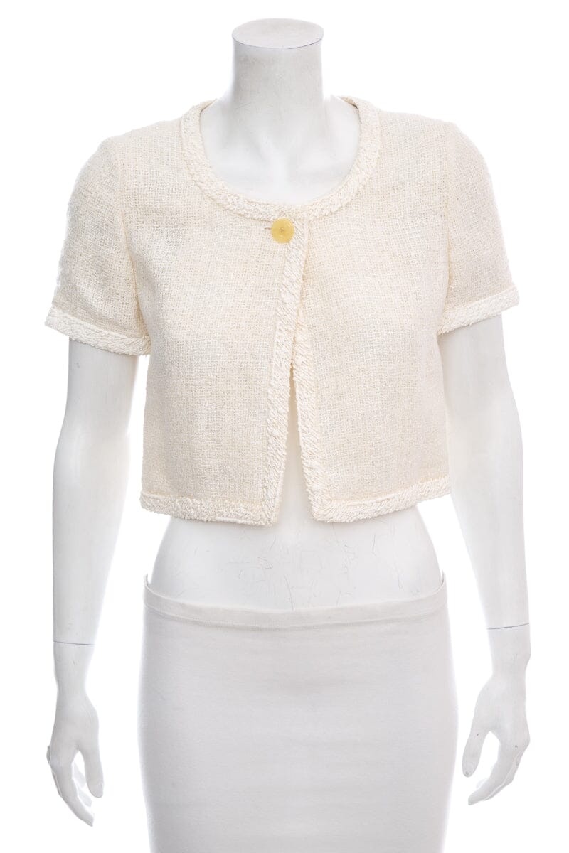 Chanel Cream Woven Short Sleeve Blouse SZ 36 NWT