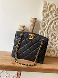 CHLVintage Black MeGLAMIum Quilted Caviar Tote Bag For Women 28cm/11in