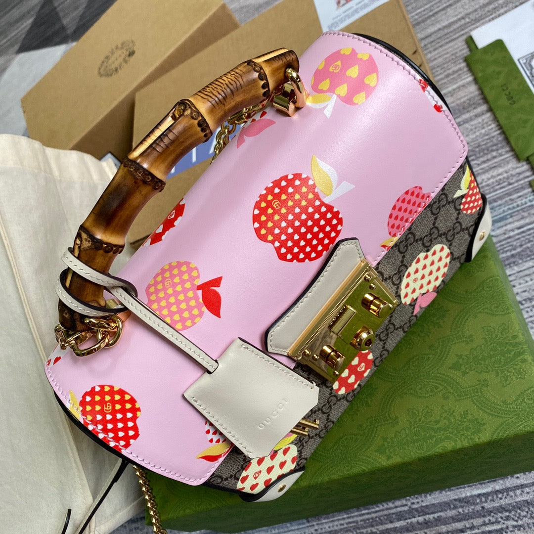 Glami Padlock Glami Small amboo Strawberry Shoulder Bag Beige For Women, Women’s Bags 9.5in/24cm Glami
