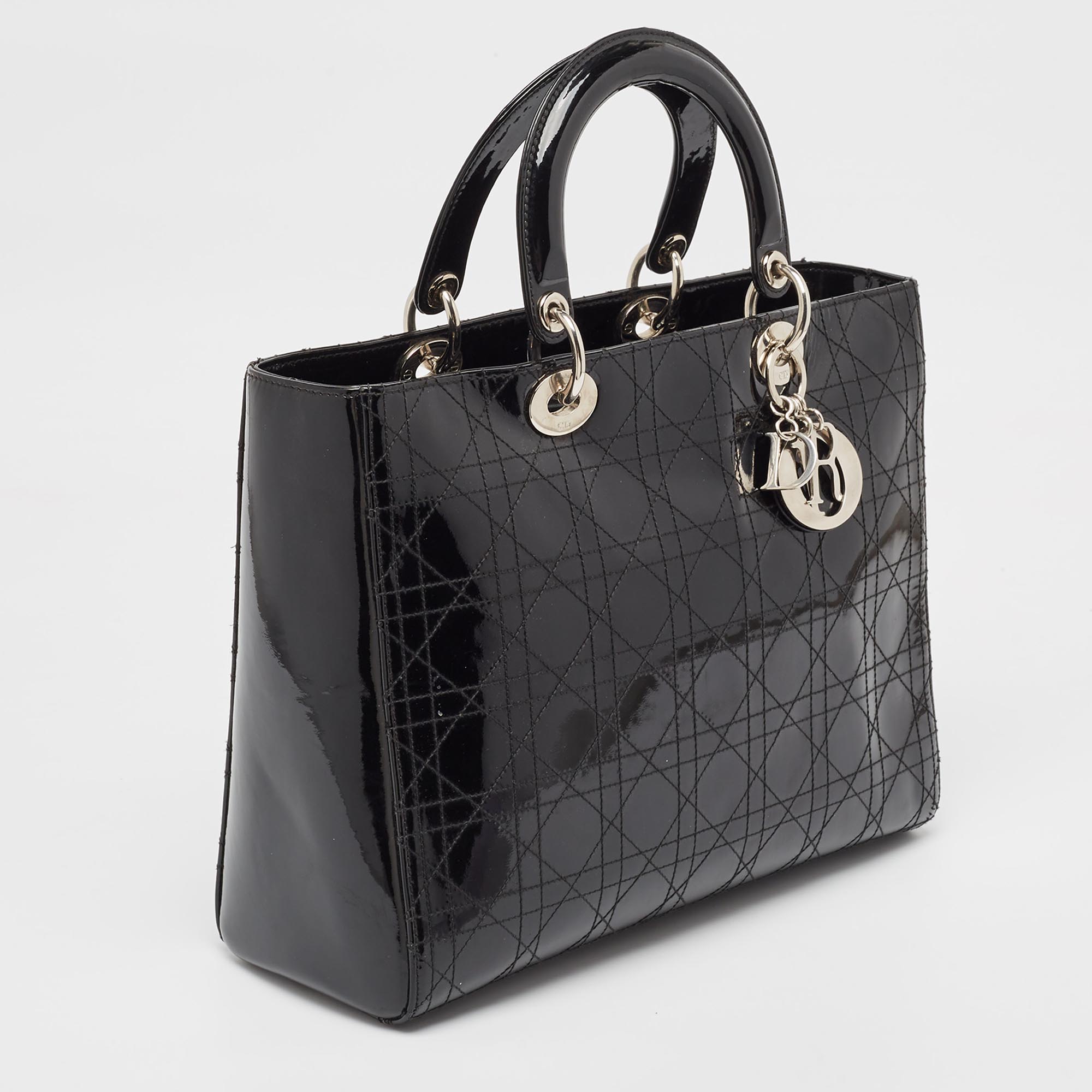 Dior  Cannage Patent Leather Large Lady Dior Tote