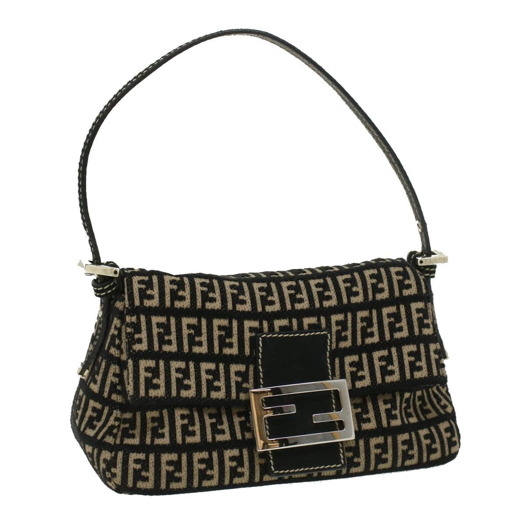 FENDI Zucchino Canvas Shoulder Bag Black 33163