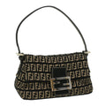 FENDI Zucchino Canvas Shoulder Bag Black 33163