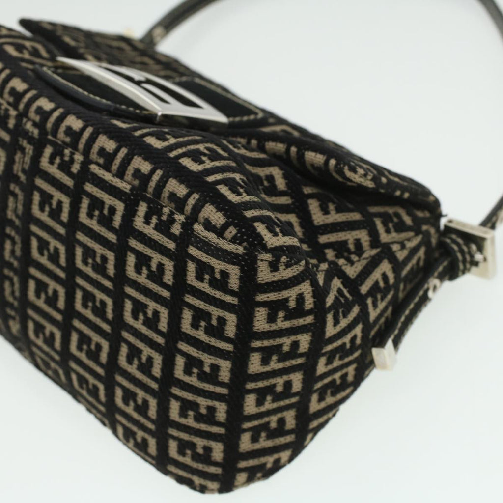FENDI Zucchino Canvas Shoulder Bag Black 33163