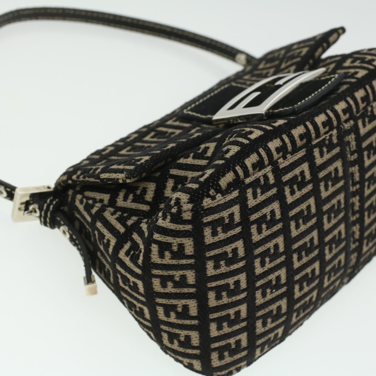FENDI Zucchino Canvas Shoulder Bag Black 33163