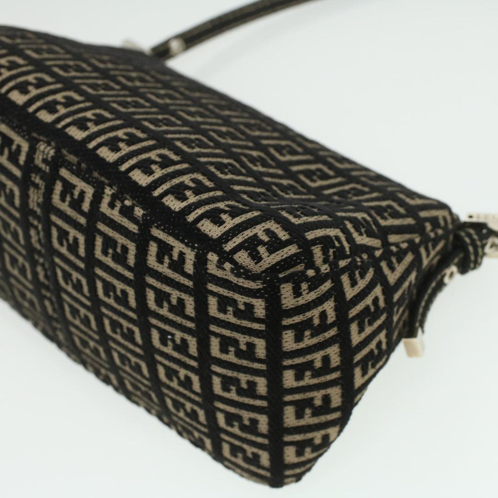 FENDI Zucchino Canvas Shoulder Bag Black 33163