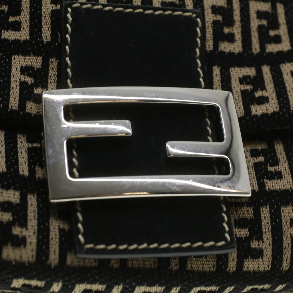 FENDI Zucchino Canvas Shoulder Bag Black 33163