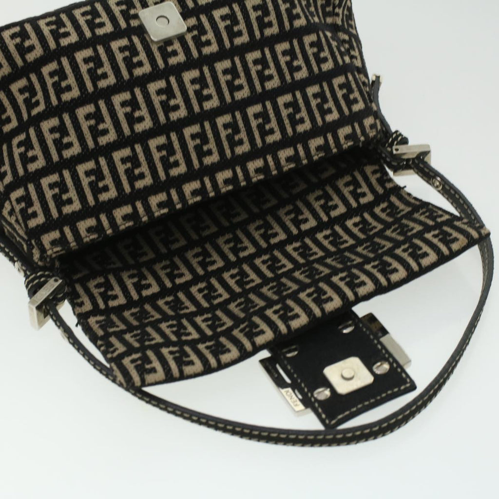 FENDI Zucchino Canvas Shoulder Bag Black 33163