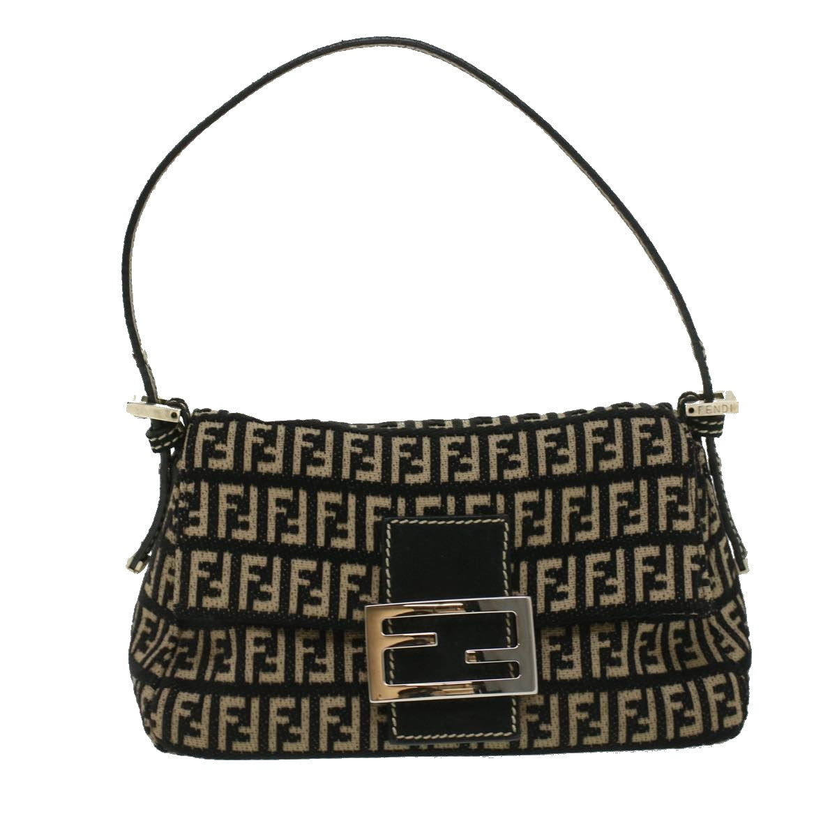 FENDI Zucchino Canvas Shoulder Bag Black 33163