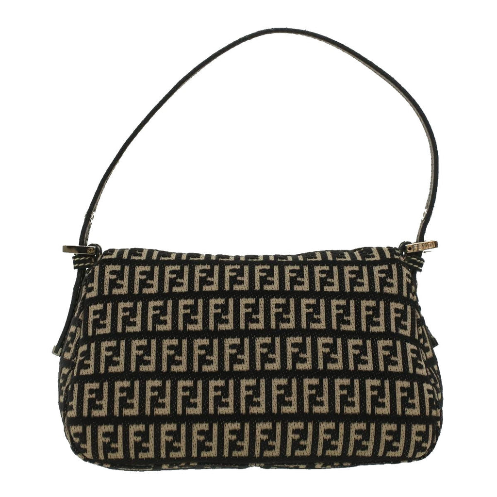 FENDI Zucchino Canvas Shoulder Bag Black 33163