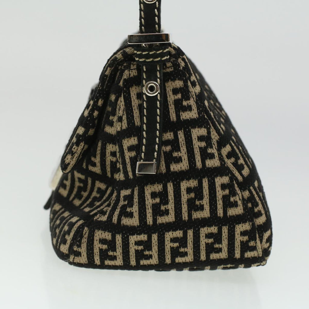 FENDI Zucchino Canvas Shoulder Bag Black 33163