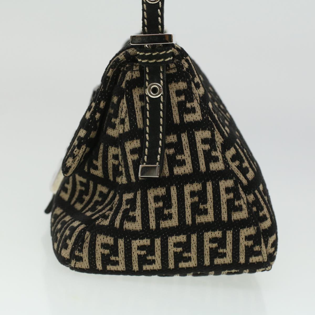 FENDI Zucchino Canvas Shoulder Bag Black 33163