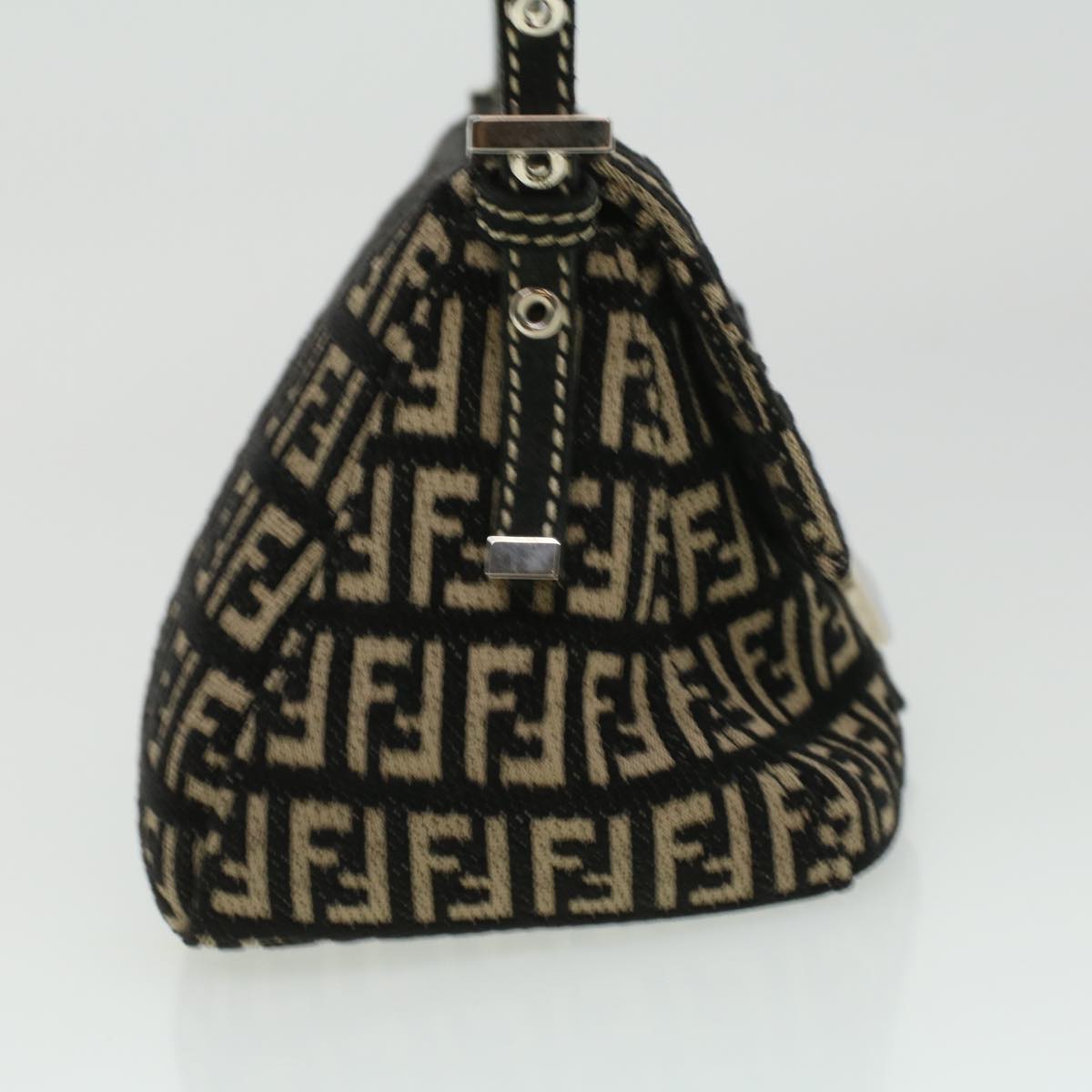 FENDI Zucchino Canvas Shoulder Bag Black 33163