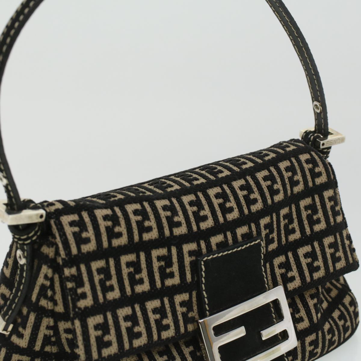 FENDI Zucchino Canvas Shoulder Bag Black 33163