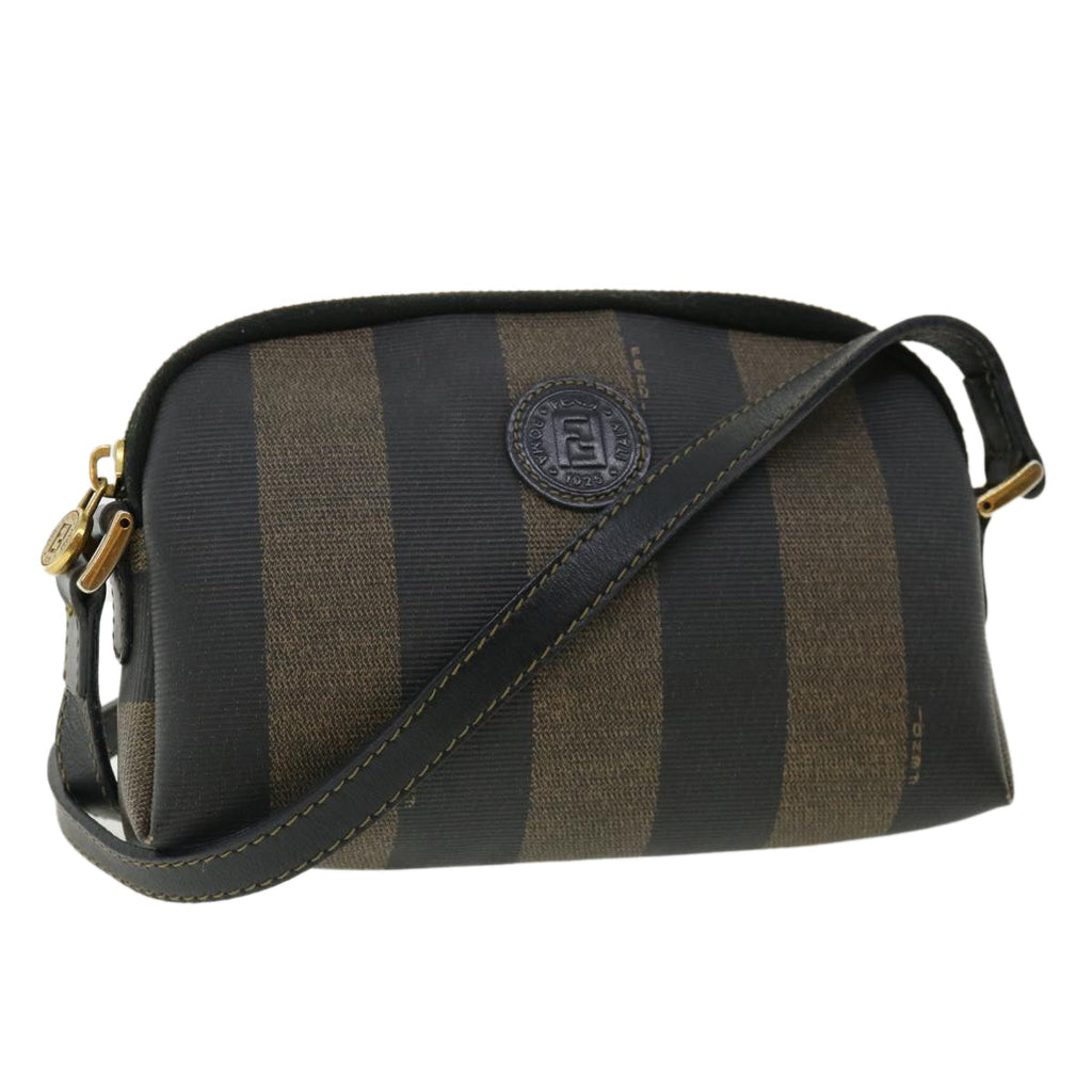 FENDI Pecan Shoulder Bag PVC Leather Khaki Black 33204
