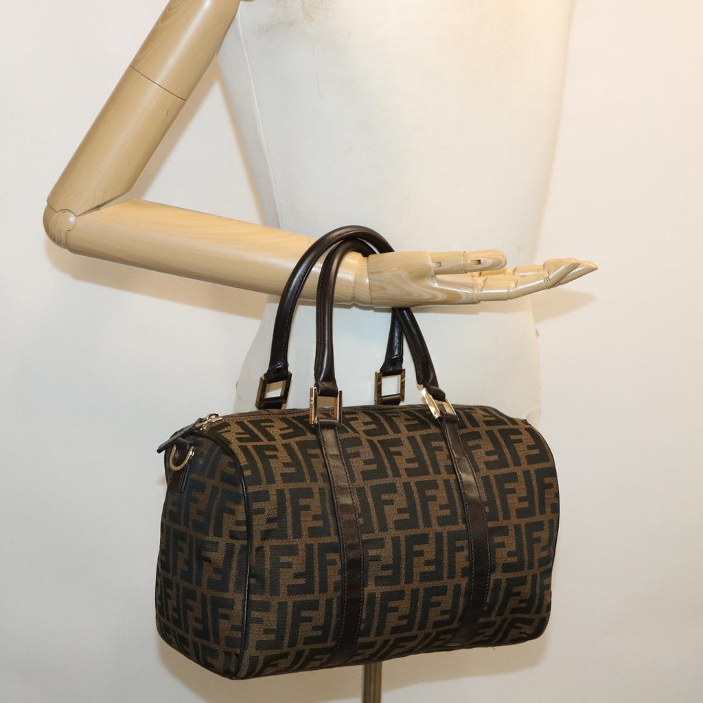 FENDI Zucca Canvas Hand Bag 2way Brown Black 33206