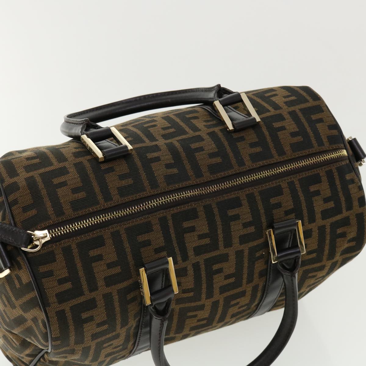 FENDI Zucca Canvas Hand Bag 2way Brown Black 33206