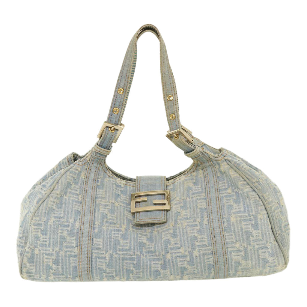 FENDI Zucca Canvas Shoulder Bag Denim Light Blue 33230
