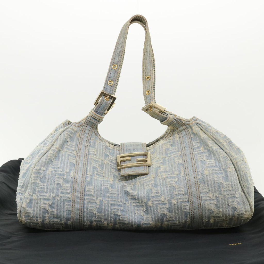 FENDI Zucca Canvas Shoulder Bag Denim Light Blue 33230