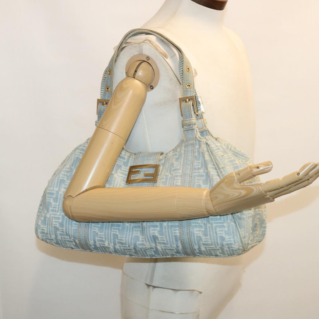 FENDI Zucca Canvas Shoulder Bag Denim Light Blue 33230