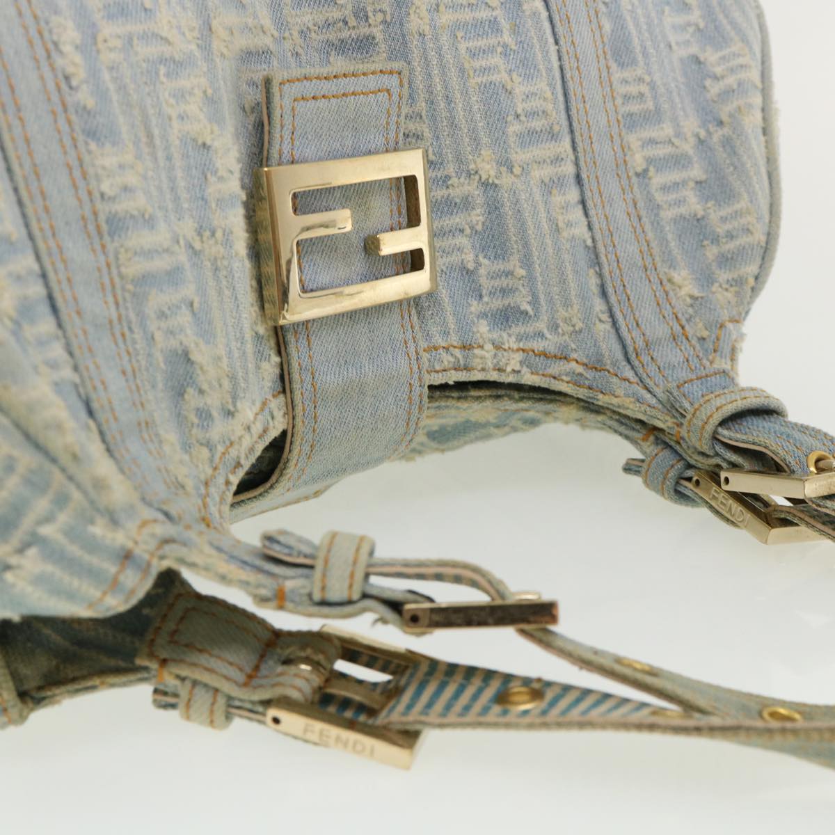 FENDI Zucca Canvas Shoulder Bag Denim Light Blue 33230
