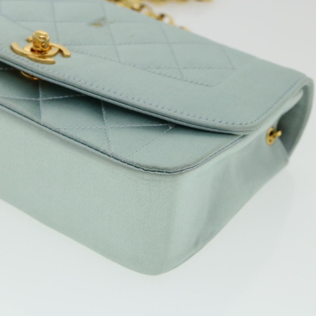 CHANEL Diana Matelasse Shoulder Bag Satin Light Blue CC 33325A
