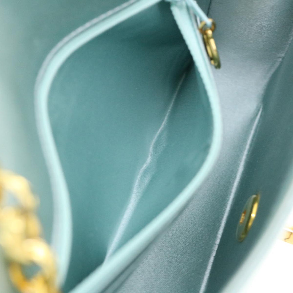 CHANEL Diana Matelasse Shoulder Bag Satin Light Blue CC 33325A