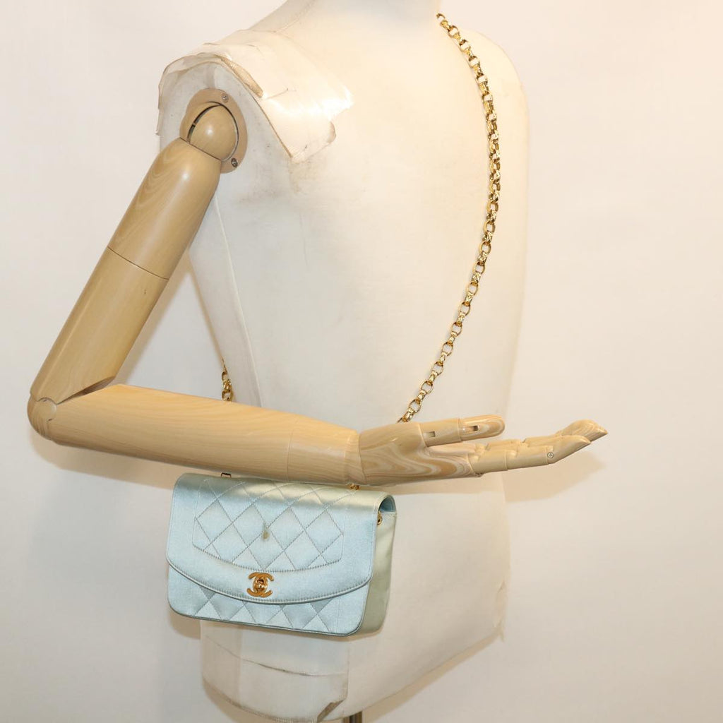 CHANEL Diana Matelasse Shoulder Bag Satin Light Blue CC 33325A