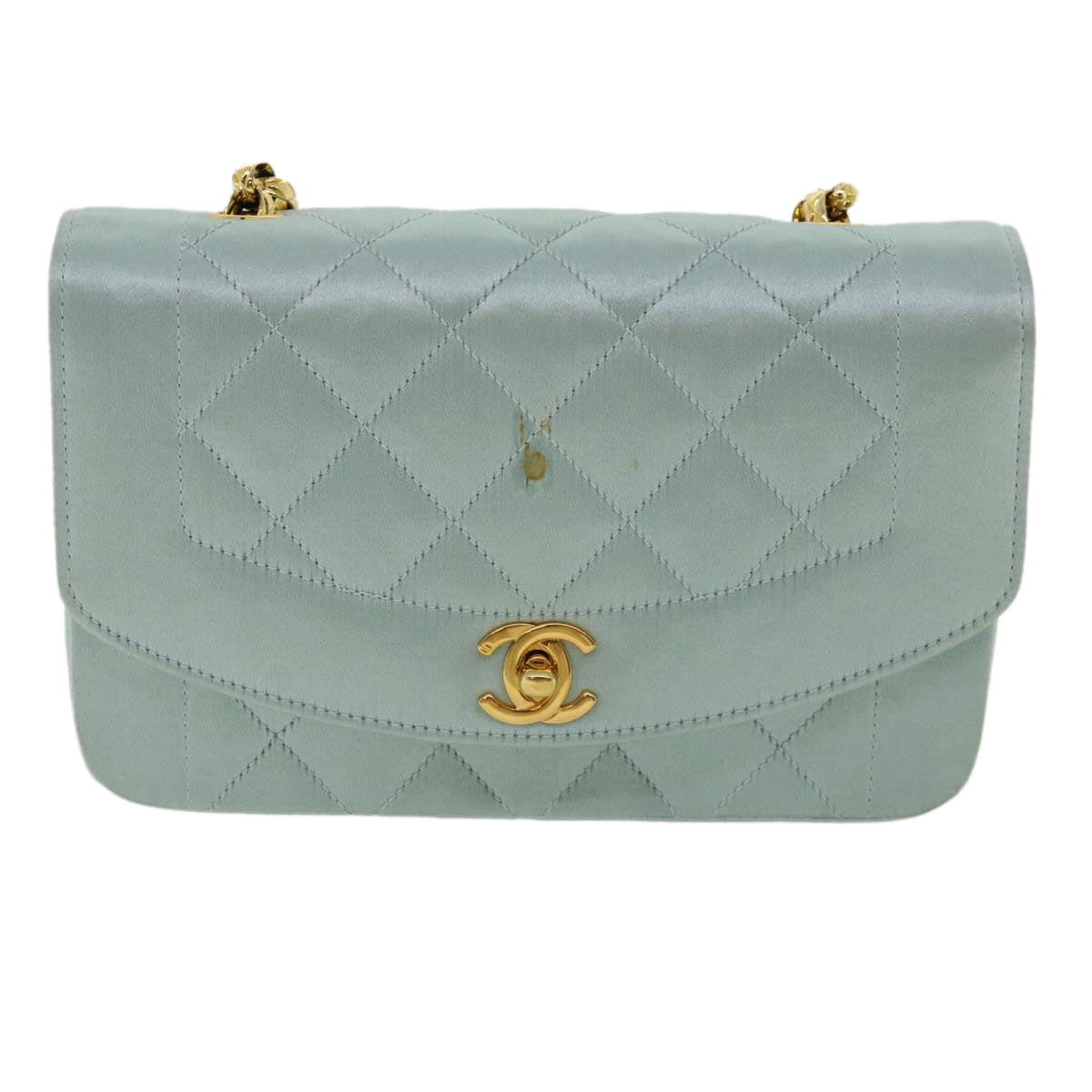 CHANEL Diana Matelasse Shoulder Bag Satin Light Blue CC 33325A