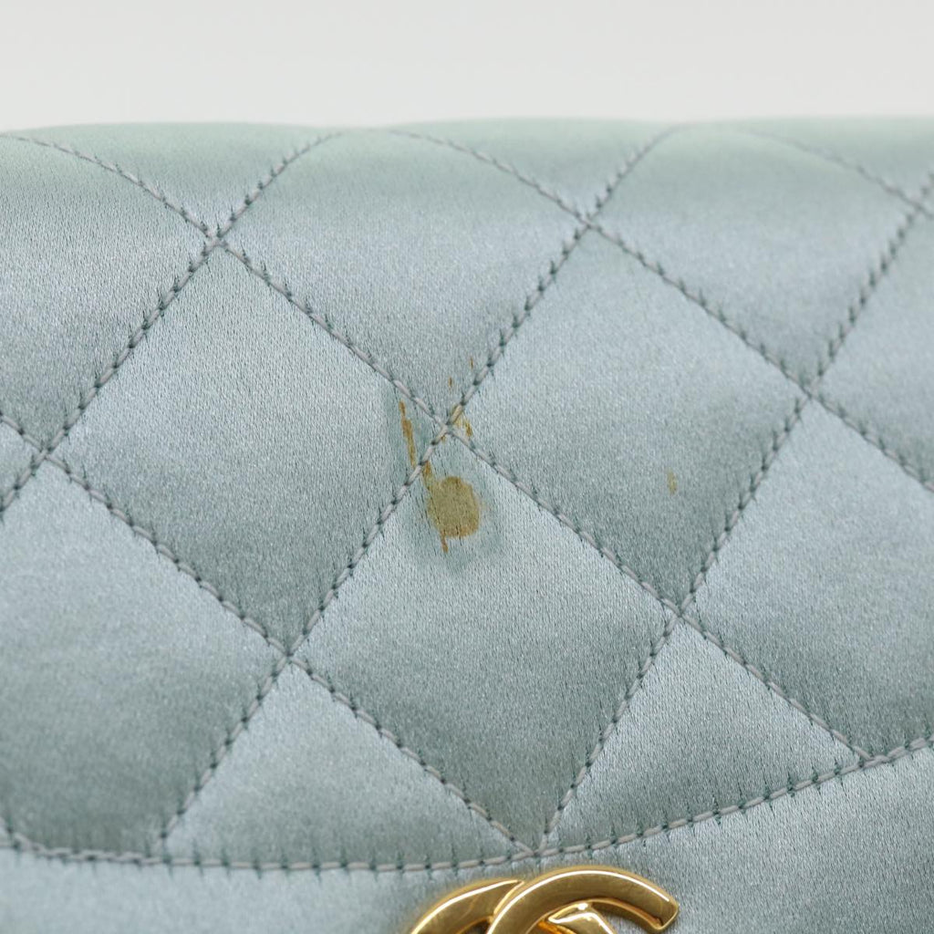 CHANEL Diana Matelasse Shoulder Bag Satin Light Blue CC 33325A