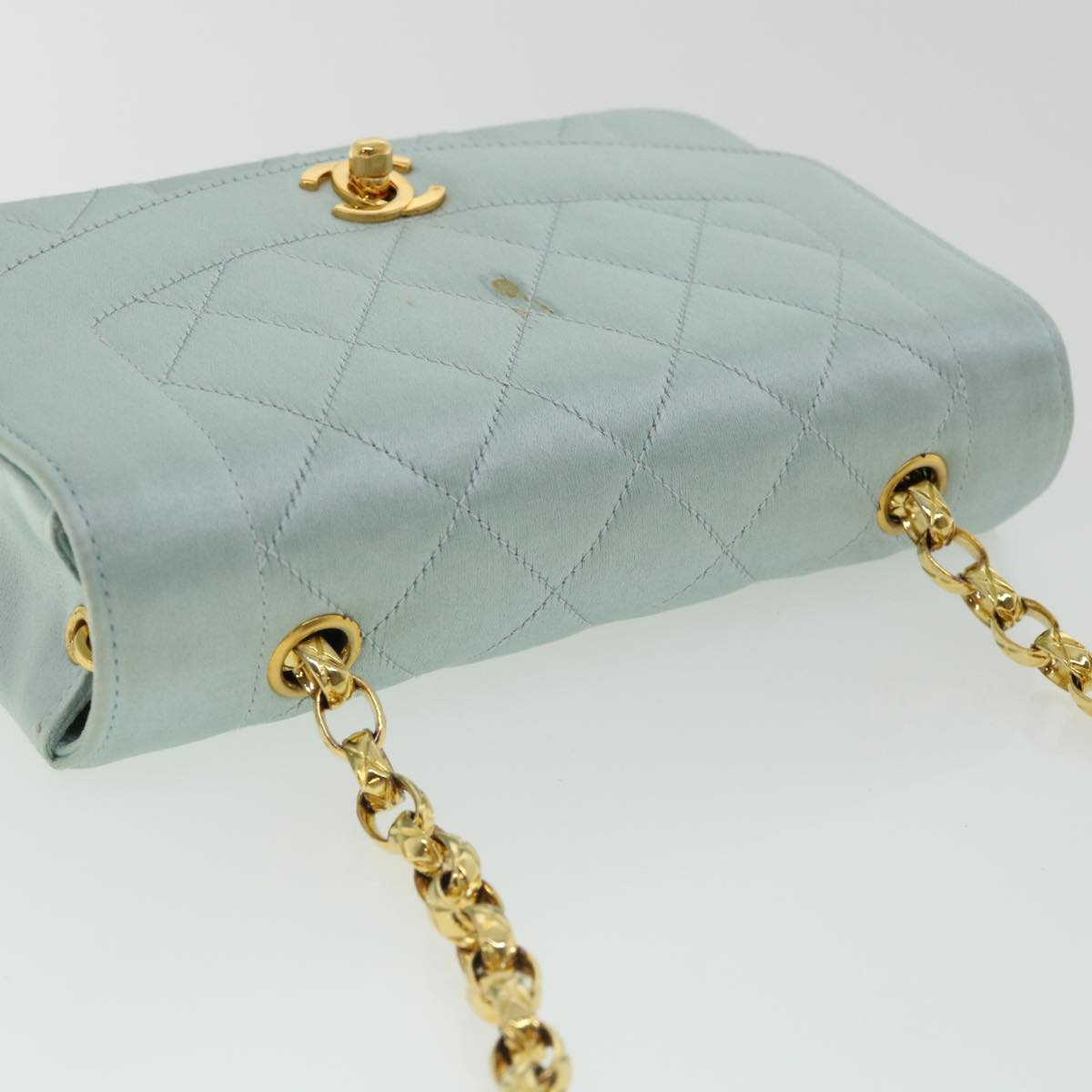 CHANEL Diana Matelasse Shoulder Bag Satin Light Blue CC 33325A