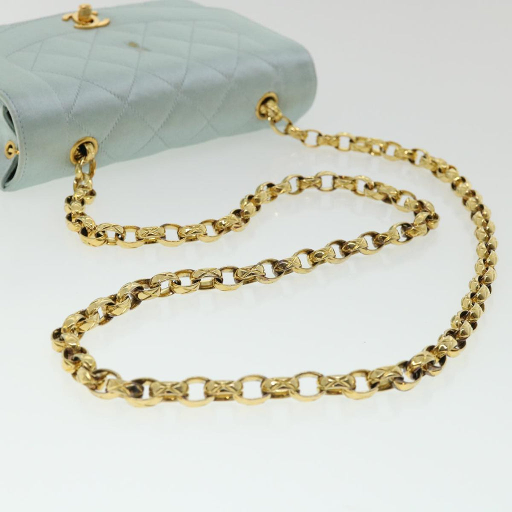 CHANEL Diana Matelasse Shoulder Bag Satin Light Blue CC 33325A