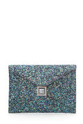 Kara Ross "Prunella" Teal & Black Glitter Clutch