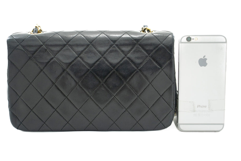 CHANEL Full Flap Chain Shoulder Bag Black Quilted Lambskin Purse j65