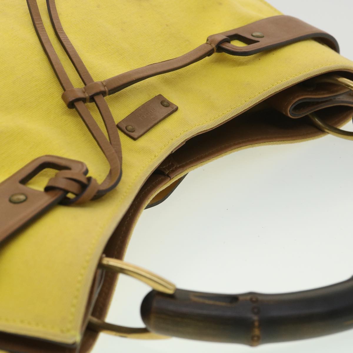GUCCI Bamboo Shoulder Bag Canvas Yellow 33904
