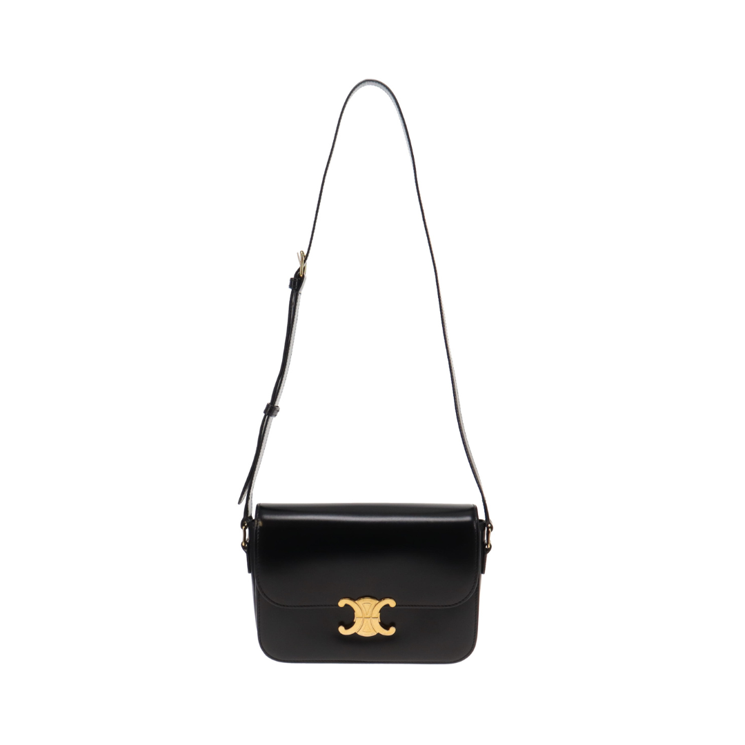 Celine Classic Triomphe Bag In Shiny Calfskin Black