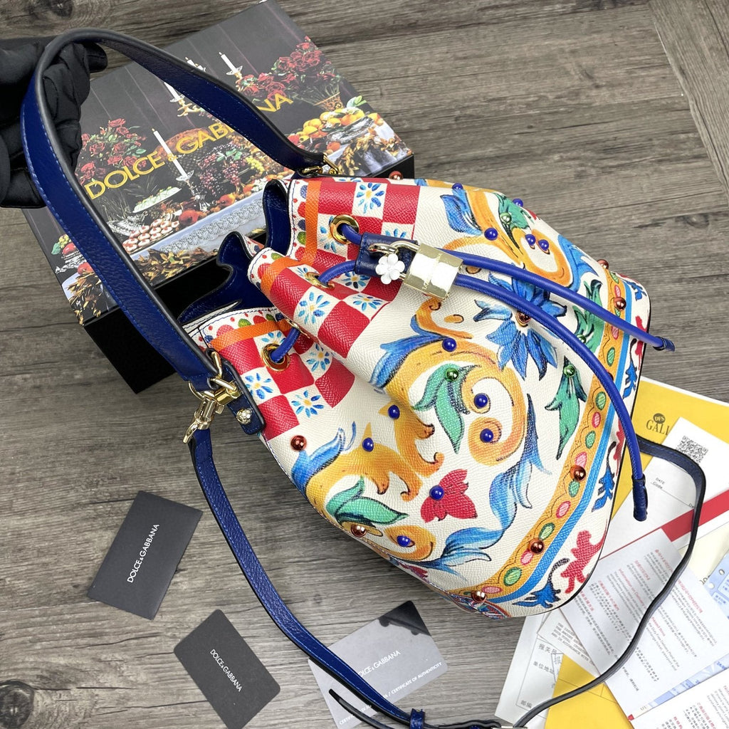 GLAMI Print Crespo Bucket Bag Multicolor With Branded Plate For Women GLAMI Bag