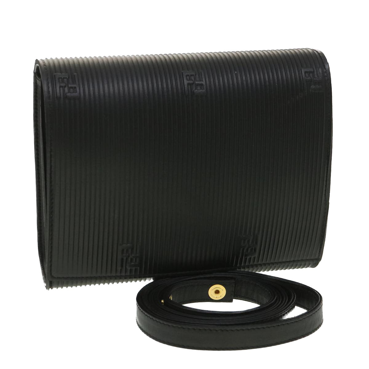 FENDI Shoulder Bag Leather Black 34011