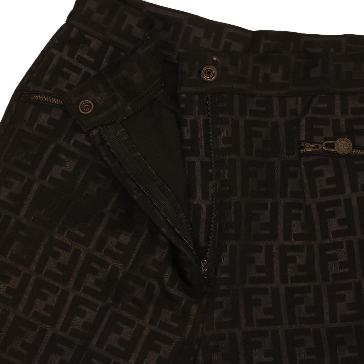 FENDI Zucca Canvas Pants polyester spandex L Black 34070
