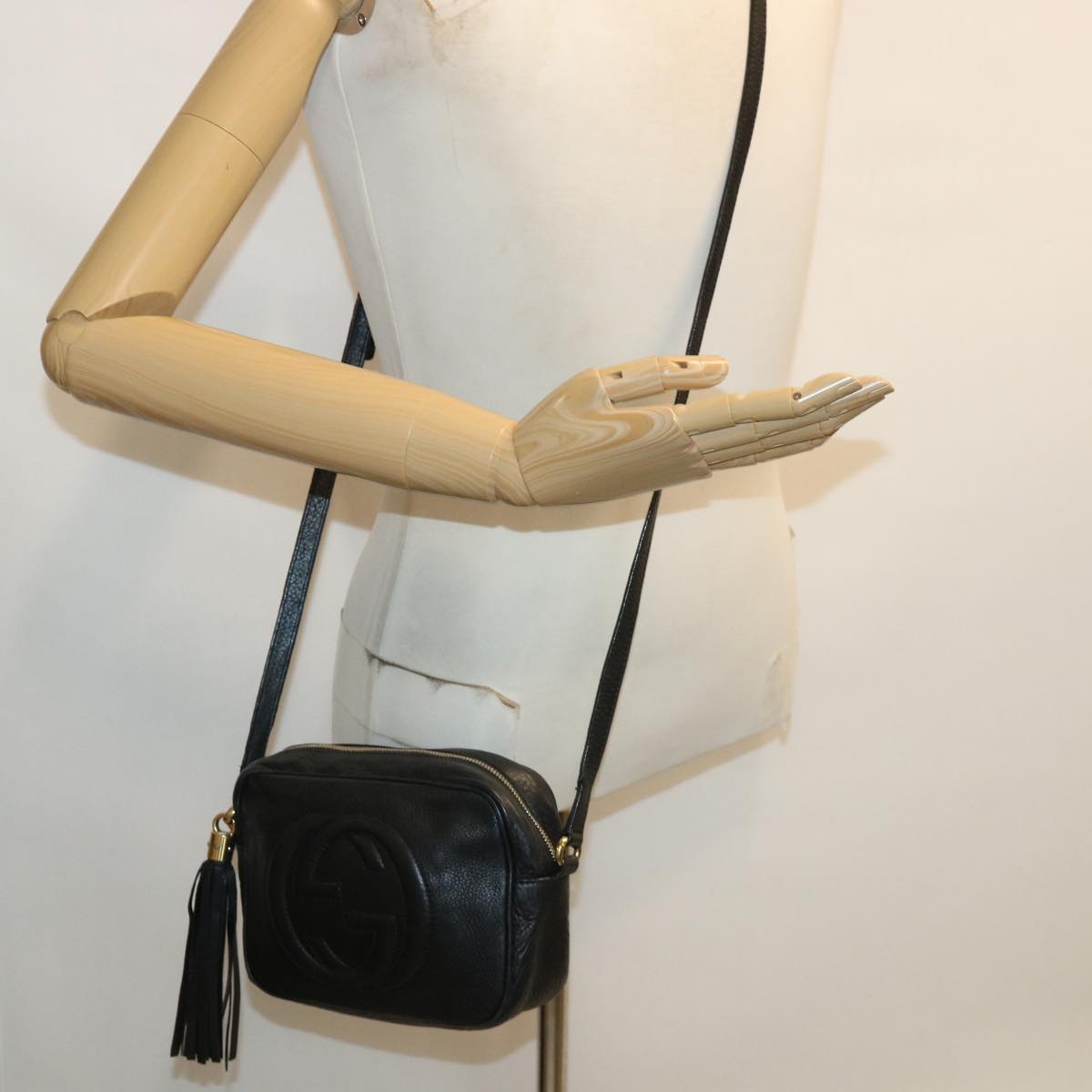 GUCCI Soho Shoulder Bag Leather Black 308364 34091