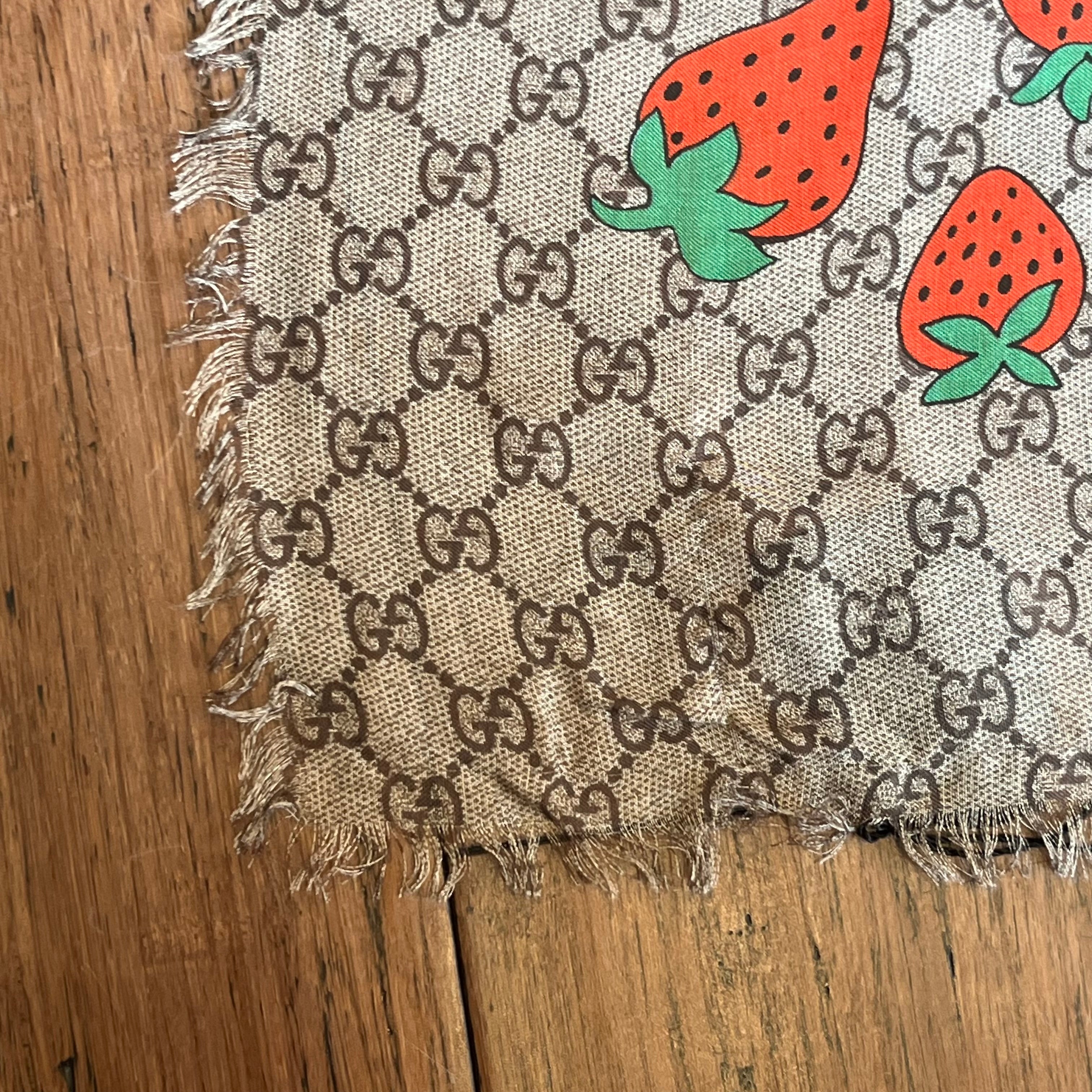 GUCCI GG Monogram Strawberry Modal Silk Square Scarf