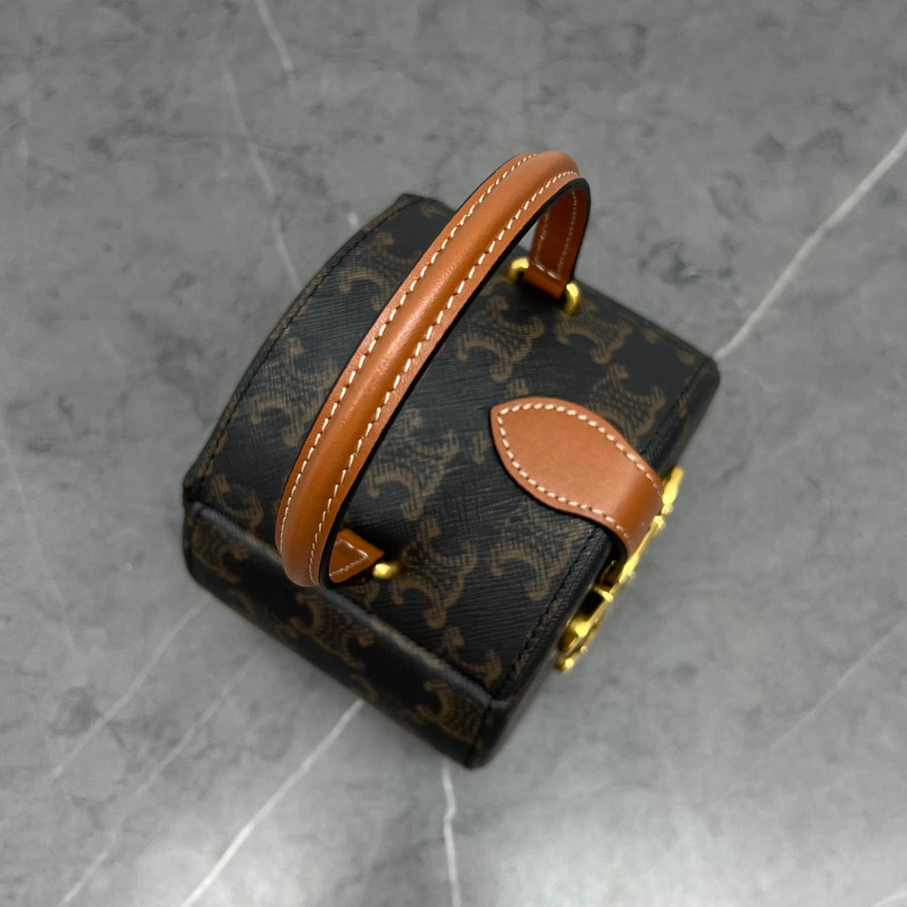 GLAMI Round Box Triomphe In Triomphe Canvas Tan For Women 5in/12cm