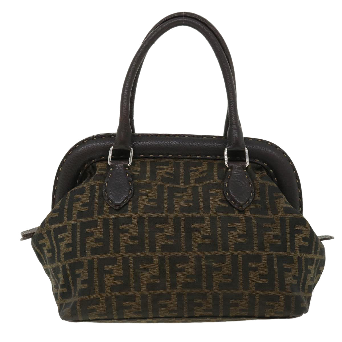 FENDI Zucca Canvas Hand Bag Brown Black 34311