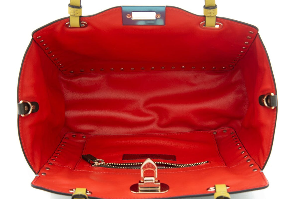 Valentino Multi Colorblock Rockstud Small Tote