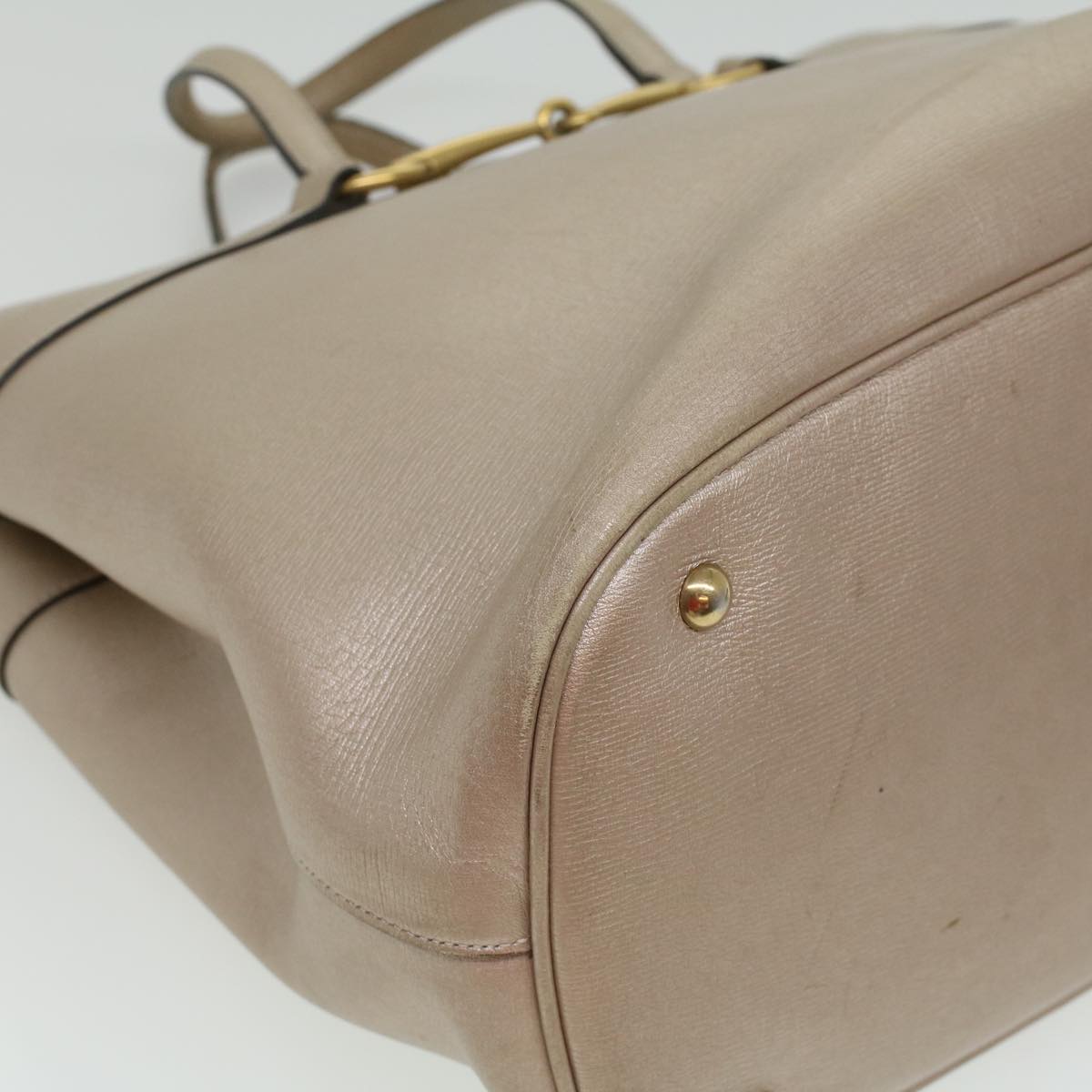 GUCCI Horse Bit GG Canvas Hand Bag Leather 2way Gold Beige 320903 34589