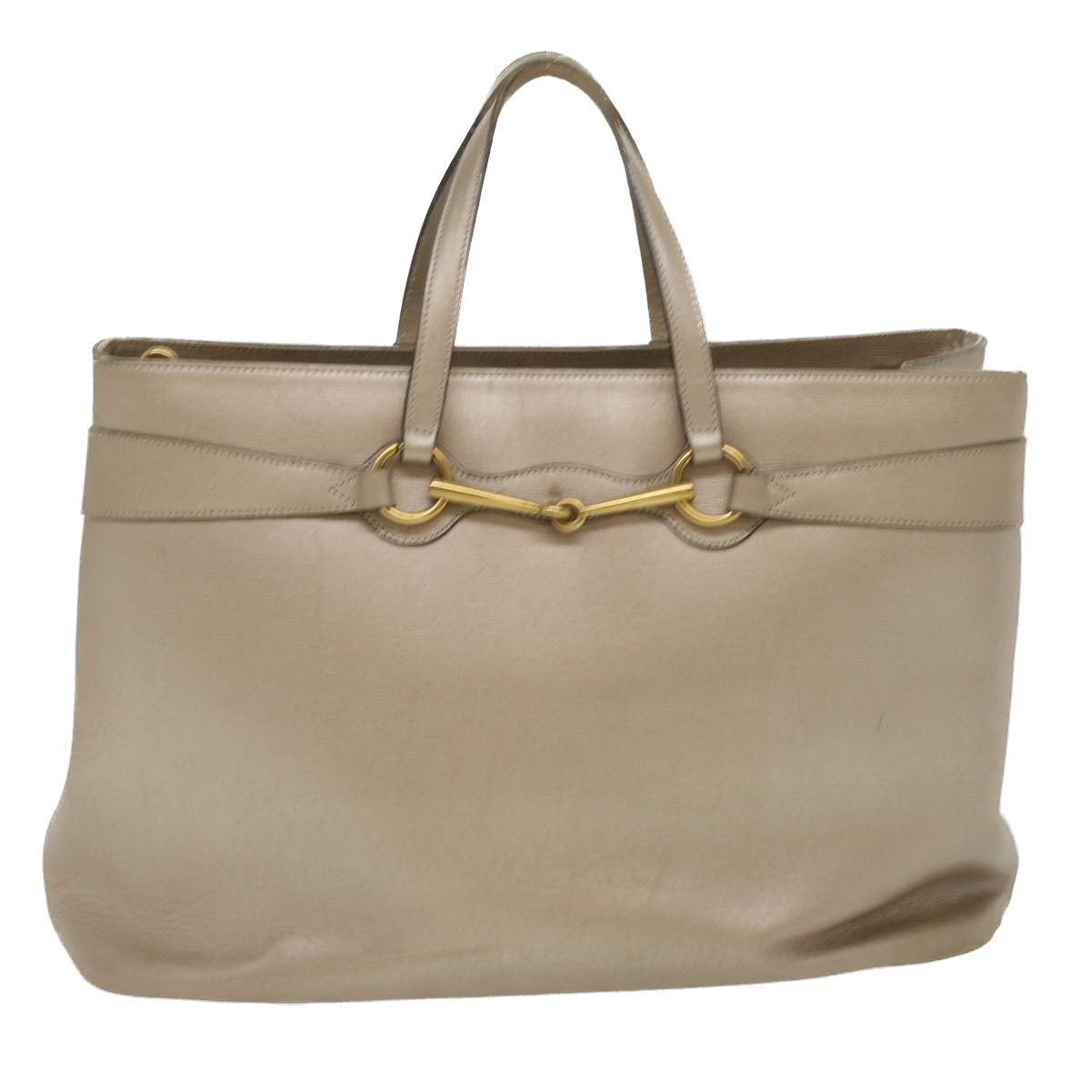 GUCCI Horse Bit GG Canvas Hand Bag Leather 2way Gold Beige 320903 34589