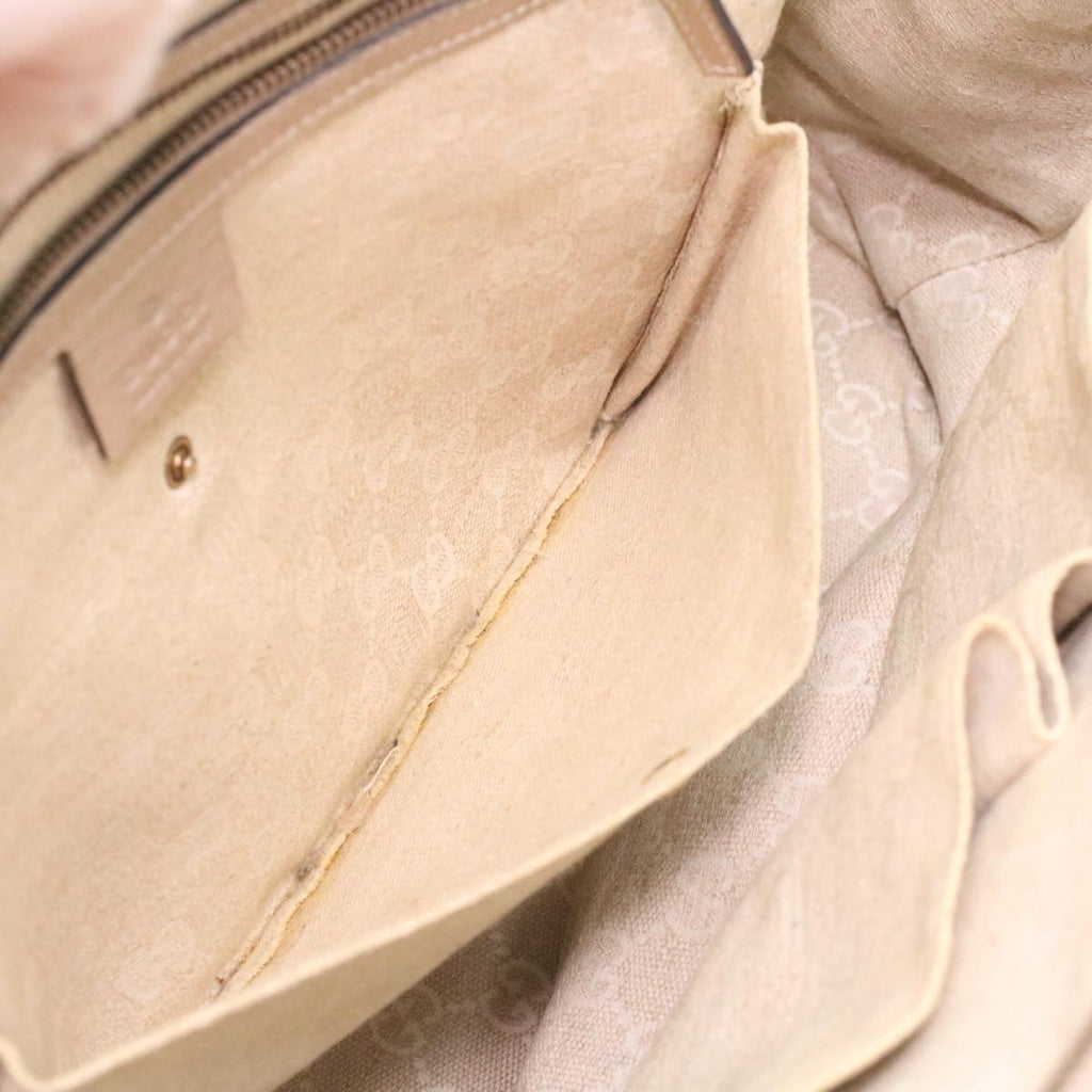 GUCCI Horse Bit GG Canvas Hand Bag Leather 2way Gold Beige 320903 34589